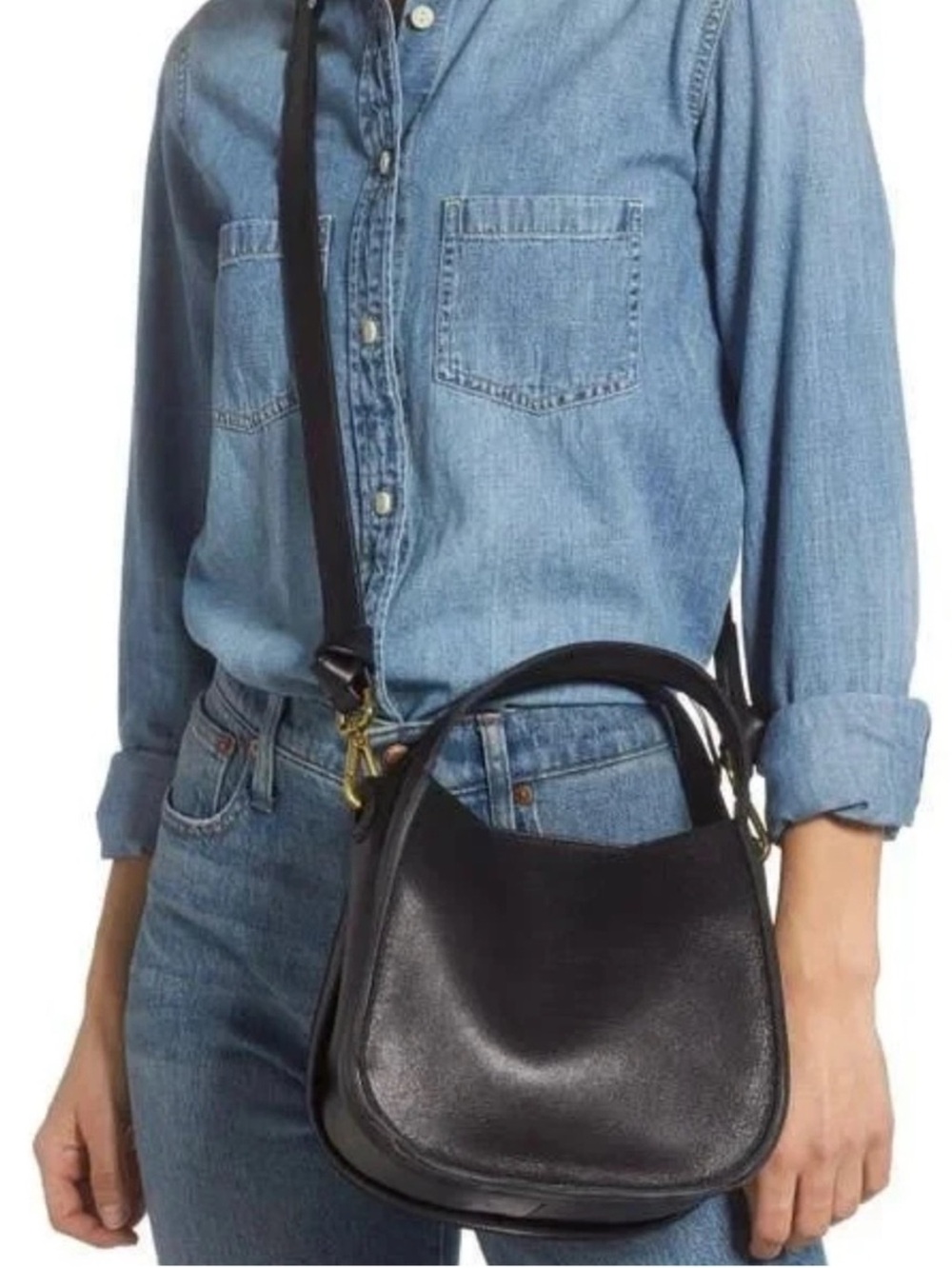 Madewell Sydney Black Leather Crossbody Handbag Removable Strap - Picture 2 of 8